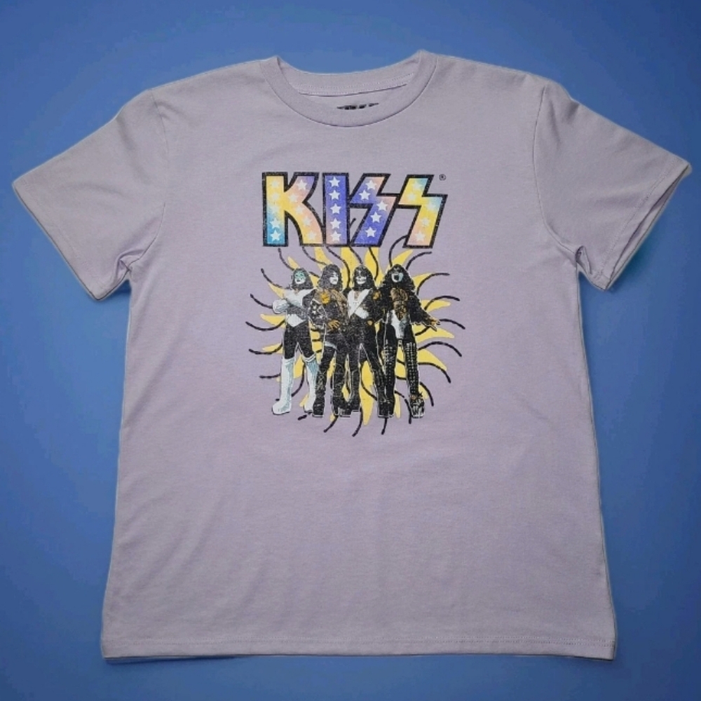 Xl Girls Kiss Kids Graphic T-Shirt Light Purple Oversized Band Tee New